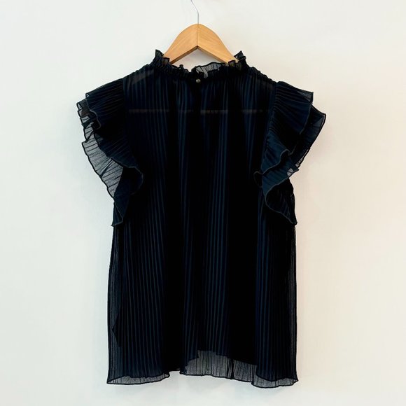 Anthropologie Sheer Pleated Black Top - Picture 3 of 6